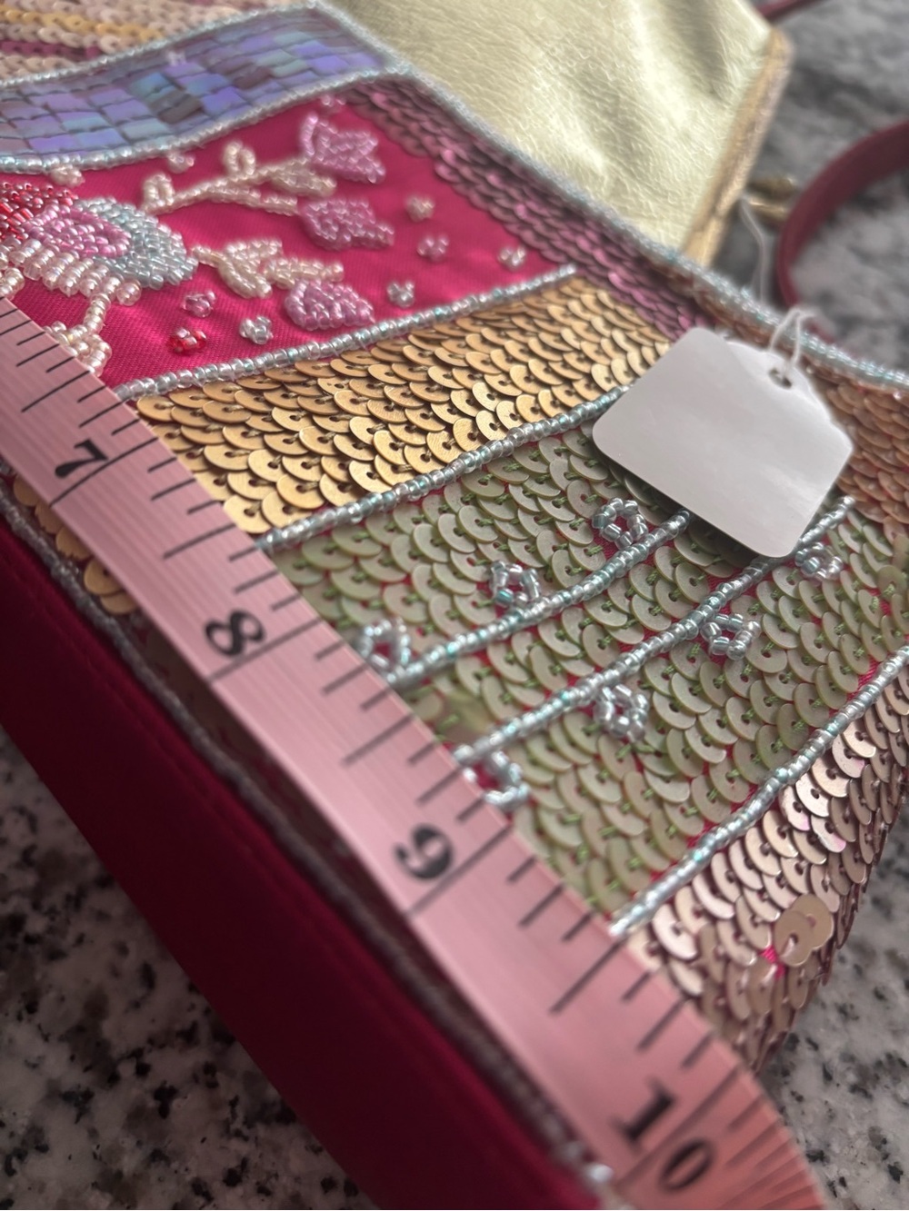 Sequined Patchwork Shoulder Bag  In Raspberry PLUS Gold Coin Purse Final Sale - Picture 11 of 13